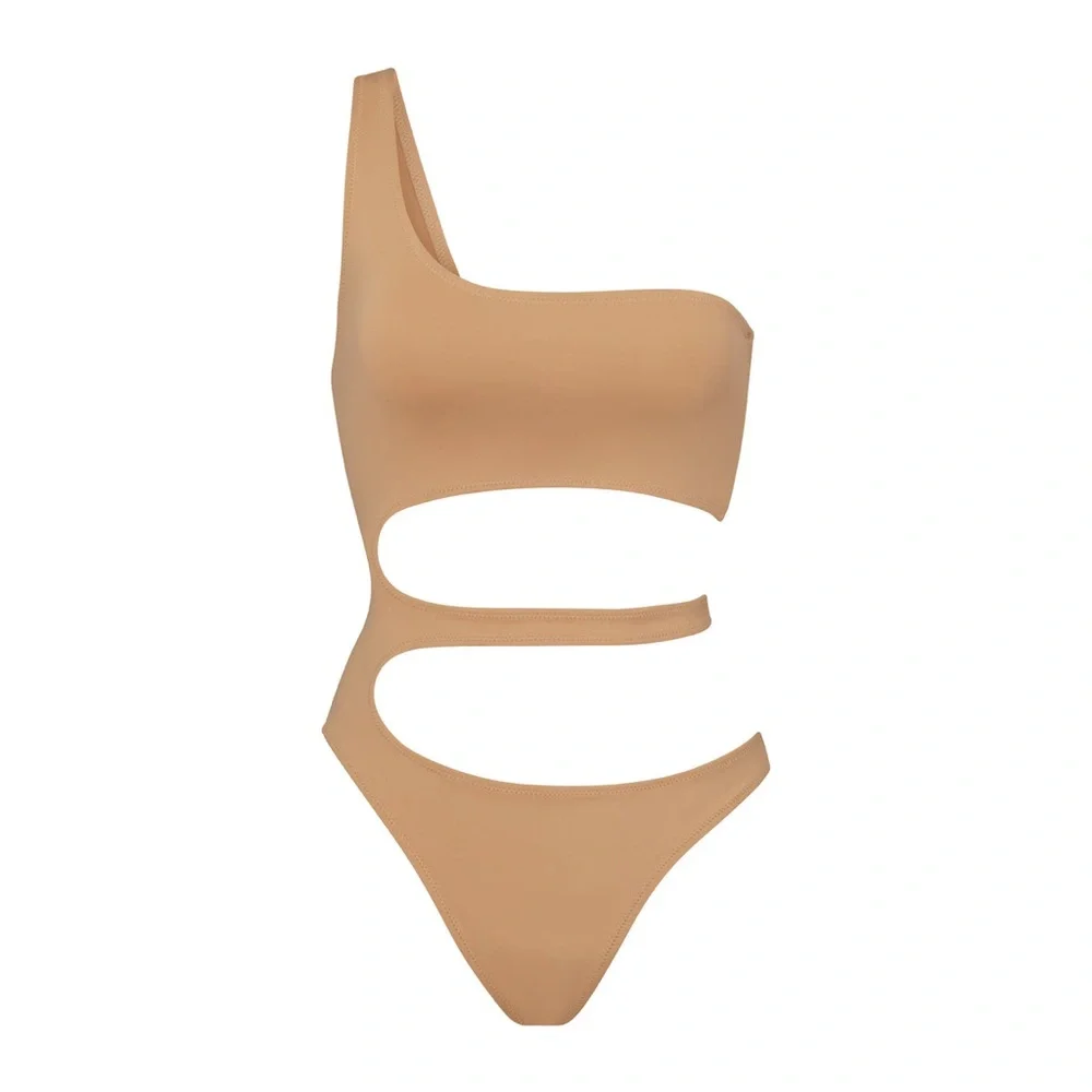 SKIMS SWIM ONE SHOULDER MONOKINI in Ochre NEW